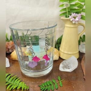 Yellow/Hot Pink/ Purple Fairy Bloom Earrings - Stainless Steel